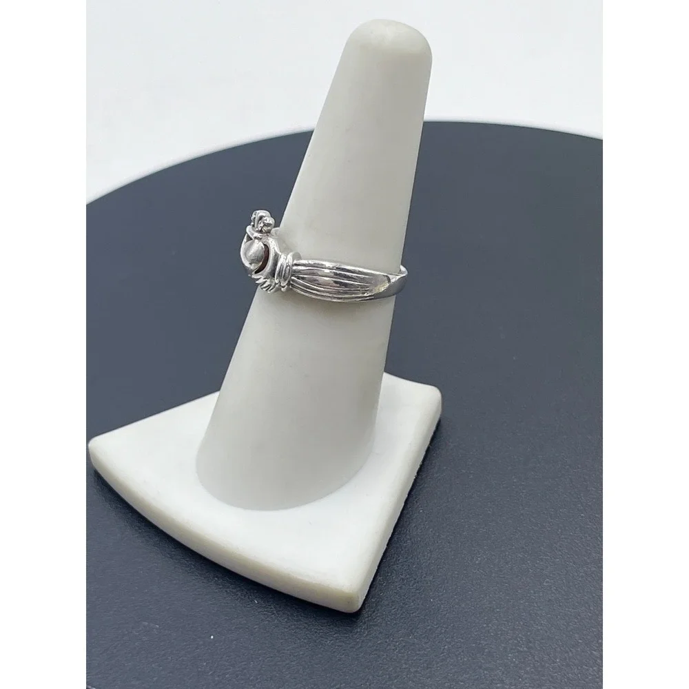 LJ Lucent Jewel Vintage Sterling Silver Irish Claddagh Ring Diamond Accents 7.25